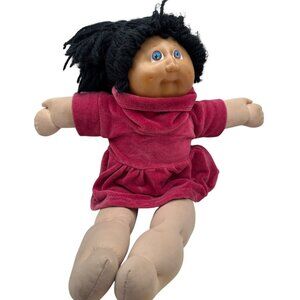 Adorable Vintage Knock Off Fakie Cabbage Patch Doll W/ Black Hair & Blue Eyes